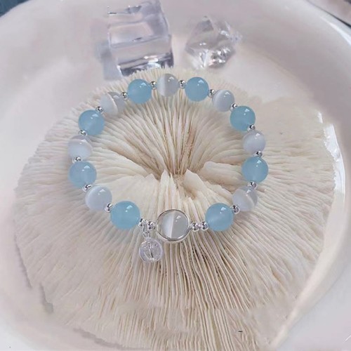 925 Silver Cat's Eye Aquamarine Support Bracelet