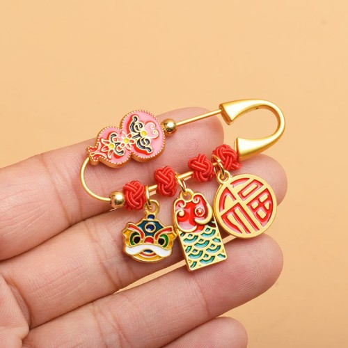 Gourd Dancing Lion Fu Character Blessing Brooch