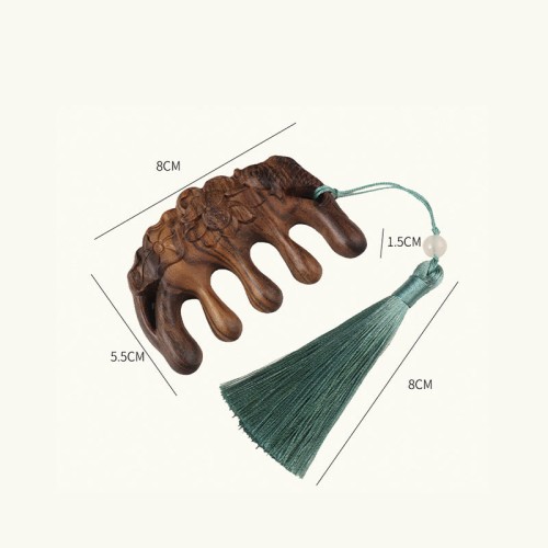 Green Sandalwood Plum Blossom Koi Fish Engraved Comb