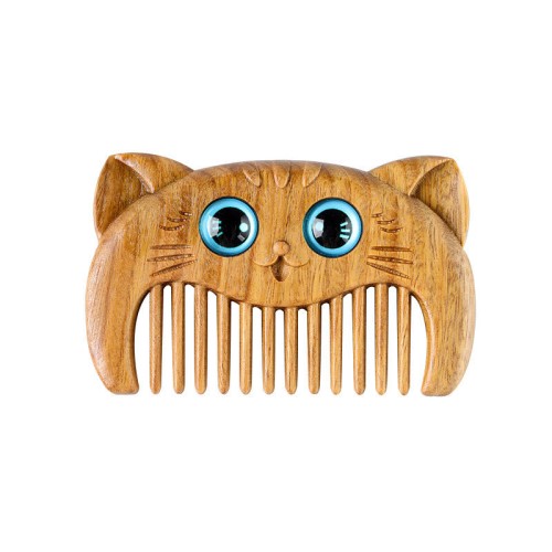 Simple Cat Pattern Green Sandalwood Portable Comb