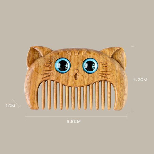 Simple Cat Pattern Green Sandalwood Portable Comb