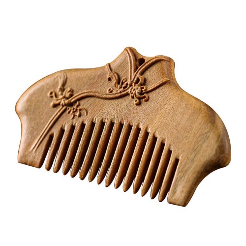 Green Sandalwood Flower Engraved Soothing Comb