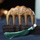 Green Sandalwood Plum Blossom Koi Fish Engraved Comb