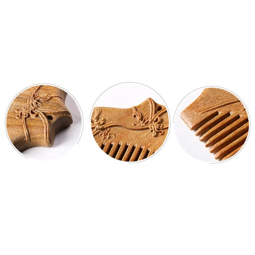 Green Sandalwood Flower Engraved Soothing Comb