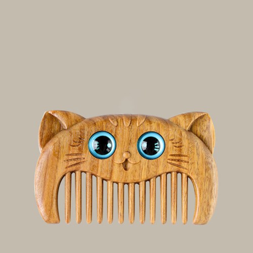 Simple Cat Pattern Green Sandalwood Portable Comb