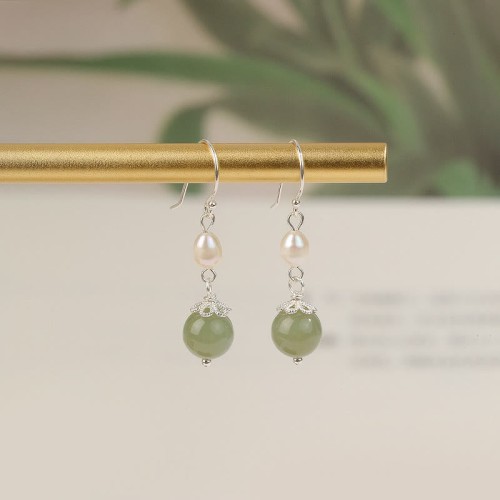 925 Sterling Silver Natural Pearl Jade Wisdom Earrings 925 Sterling Silver Natural Pearl Jade Wisdom Earrings