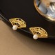 925 Sterling Silver Fan Pattern Pearl Copper Wisdom Stud Earrings