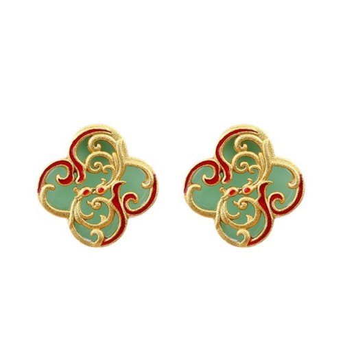 925 Sterling Silver Jade Four Leaf Clover Luck Earrings