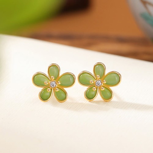 925 Sterling Silver Hetian Jade Abundance Luck Earrings 925 Sterling Silver Hetian Jade Abundance Luck Earrings