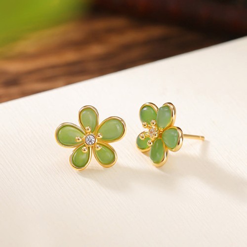 925 Sterling Silver Hetian Jade Abundance Luck Earrings 925 Sterling Silver Hetian Jade Abundance Luck Earrings