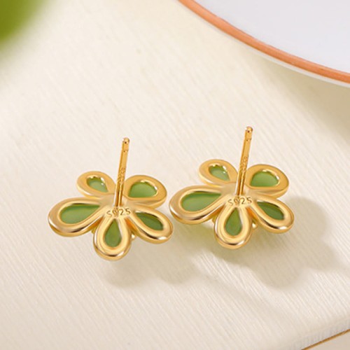 925 Sterling Silver Hetian Jade Abundance Luck Earrings 925 Sterling Silver Hetian Jade Abundance Luck Earrings