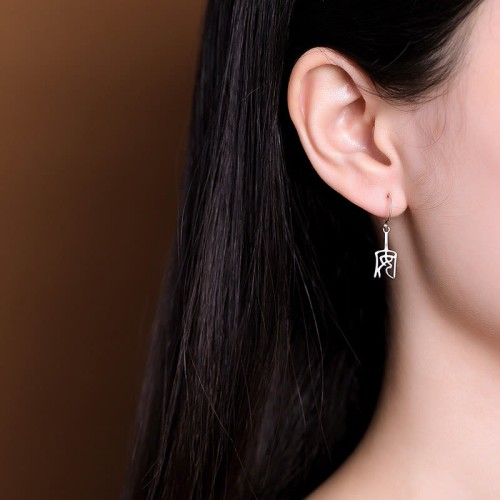 925 Sterling Silver Chinese 'Ping An' 'Xi Le' Protection Earrings