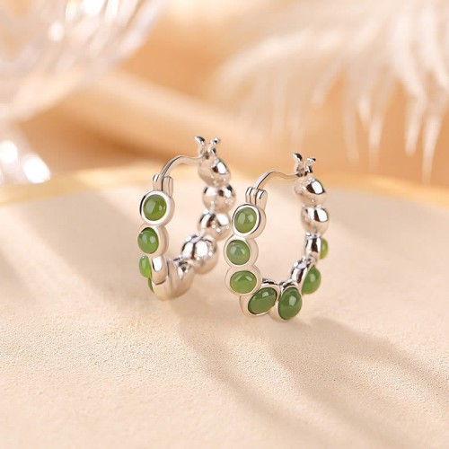 925 Silver Gold-Plated Hetian Cyan Jade Pea Earrings