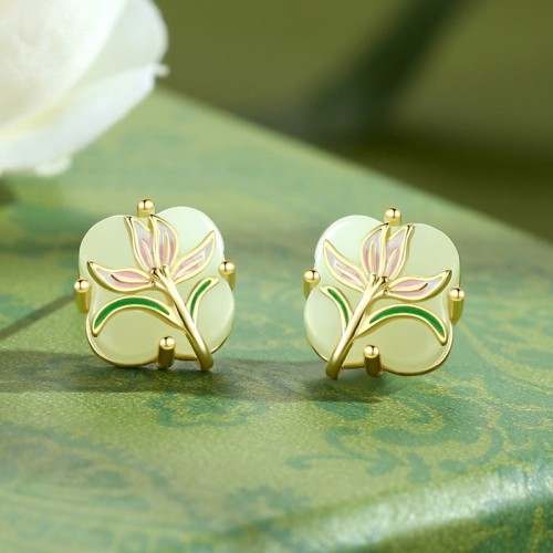 925 Sterling Silver Magnolia Butterfly Hetian Jade Blessing Jewelry Set 925 Sterling Silver Magnolia Butterfly Hetian Jade Blessing Jewelry Set
