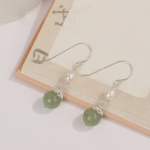 925 Sterling Silver Natural Pearl Jade Wisdom Earrings 925 Sterling Silver Natural Pearl Jade Wisdom Earrings