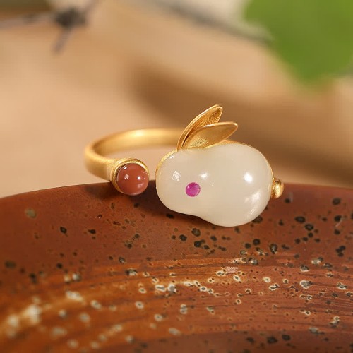 925 Silver Year of the Rabbit Hetian Jade Luck Set 925 Silver Year of the Rabbit Hetian Jade Luck Set