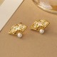 925 Sterling Silver Fan Pattern Pearl Copper Wisdom Stud Earrings