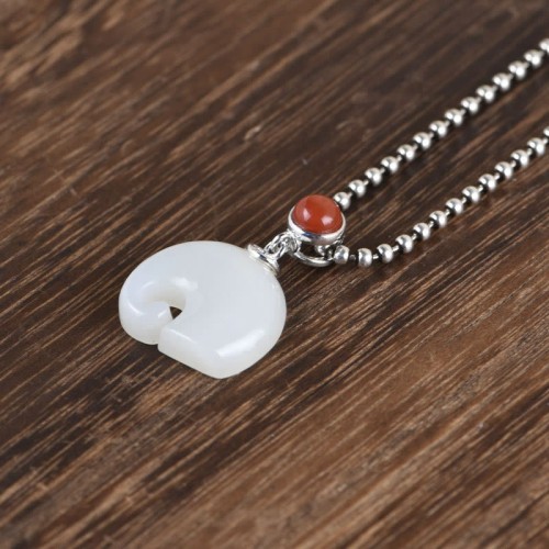 925 Sterling Silver Elephant Hetian Jade Abundance Jewelry Set