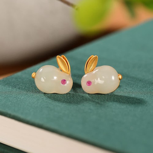 925 Silver Year of the Rabbit Hetian Jade Luck Set 925 Silver Year of the Rabbit Hetian Jade Luck Set