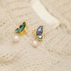 18K Gold-Plated Copper Pearl Butterfly Love Stud Earrings 18K Gold-Plated Copper Pearl Butterfly Love Stud Earrings