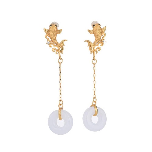 FengShui Koi White Jade Fortune Earrings