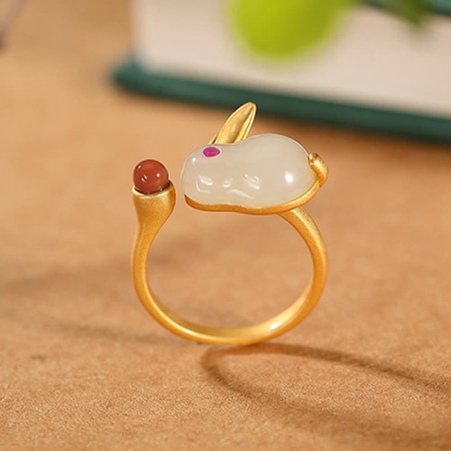 925 Silver Year of the Rabbit Hetian Jade Luck Set 925 Silver Year of the Rabbit Hetian Jade Luck Set