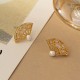 925 Sterling Silver Fan Pattern Pearl Copper Wisdom Stud Earrings