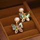 18K Gold-Plated Copper Shell Pearl Butterfly Stud Earrings