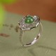 925 Silver Hetian Cyan Jade Hollow Luck Ring Earrings Set