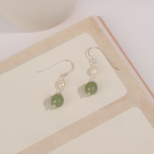 925 Sterling Silver Natural Pearl Jade Wisdom Earrings 925 Sterling Silver Natural Pearl Jade Wisdom Earrings