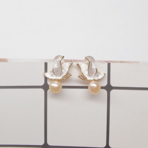 925 Sterling Silver Gold-Plated Natural Pearl Butterfly Wisdom Stud Earrings