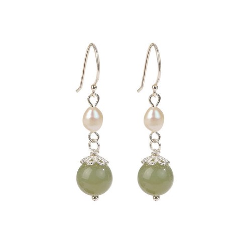 925 Sterling Silver Natural Pearl Jade Wisdom Earrings 925 Sterling Silver Natural Pearl Jade Wisdom Earrings