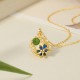 925 Sterling Silver Hetian Cyan Jade Flower Luck Jewelry Set