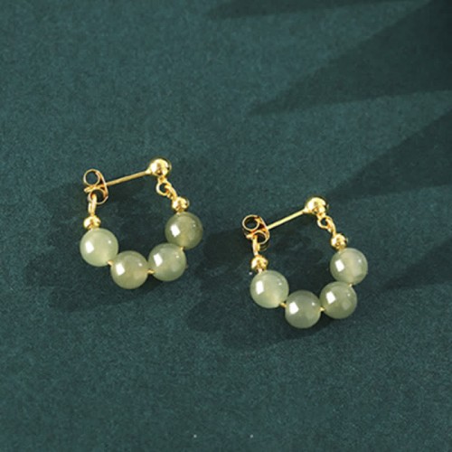 925 Sterling Silver Hetian Jade Red Agate Abundance Earrings