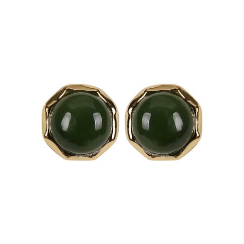 925 Sterling Silver Gold-Plated Hetian Cyan Jade Luck Stud Earrings