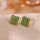 925 Sterling Silver Gold-Plated Cyan Jade Four Leaf Clover Luck Earrings 925 Sterling Silver Gold-Plated Cyan Jade Four Leaf Clover Luck Earrings