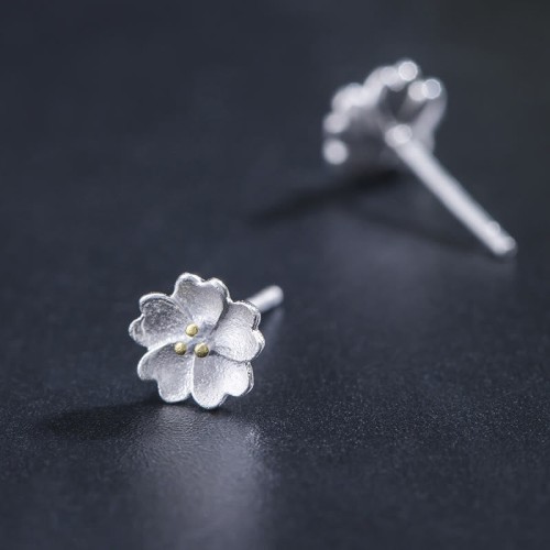 925 Sterling Silver Cherry Blossoms Floral Calm Stud Earrings