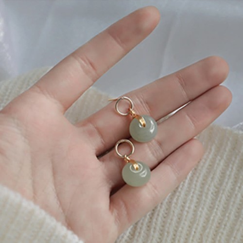 Round Jade Peace Buckle Luck Drop Earrings Round Jade Peace Buckle Luck Drop Earrings