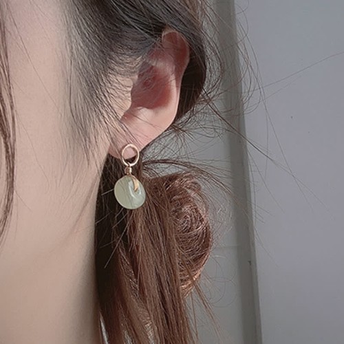 Round Jade Peace Buckle Luck Drop Earrings Round Jade Peace Buckle Luck Drop Earrings