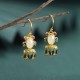 925 Sterling Silver Hetian White Jade Red Agate Fish Happiness Earrings