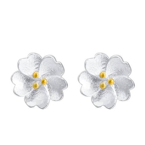 925 Sterling Silver Cherry Blossoms Floral Calm Stud Earrings