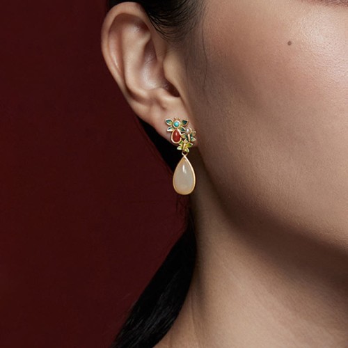 White Jade Red Agate Butterfly Protection Drop Earrings