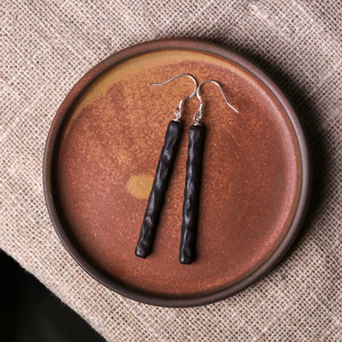 925 Sterling Silver Ebony Wood Texture Peace Drop Earrings