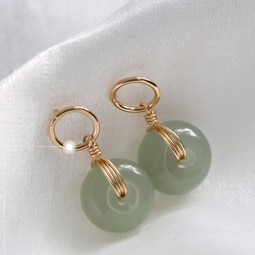 Round Jade Peace Buckle Luck Drop Earrings Round Jade Peace Buckle Luck Drop Earrings