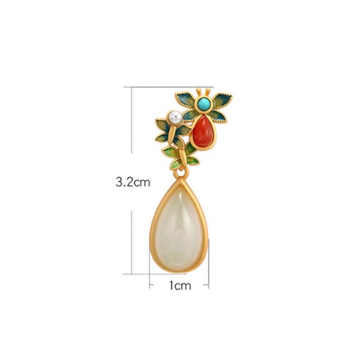White Jade Red Agate Butterfly Protection Drop Earrings
