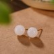 925 Sterling Silver Round White Jade Blessing Stud Earrings