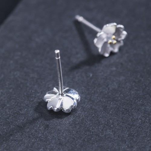 925 Sterling Silver Cherry Blossoms Floral Calm Stud Earrings
