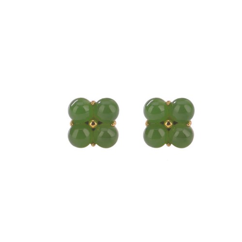 925 Sterling Silver Gold-Plated Cyan Jade Four Leaf Clover Luck Earrings 925 Sterling Silver Gold-Plated Cyan Jade Four Leaf Clover Luck Earrings