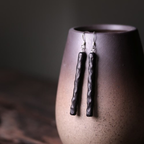 925 Sterling Silver Ebony Wood Texture Peace Drop Earrings