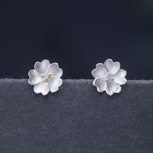 925 Sterling Silver Cherry Blossoms Floral Calm Stud Earrings